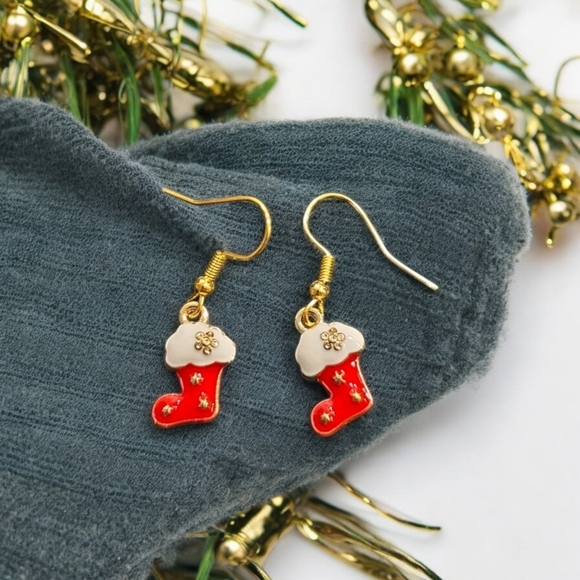 Stocking Holiday Festive Dangle Earrings - Picture 1 of 2